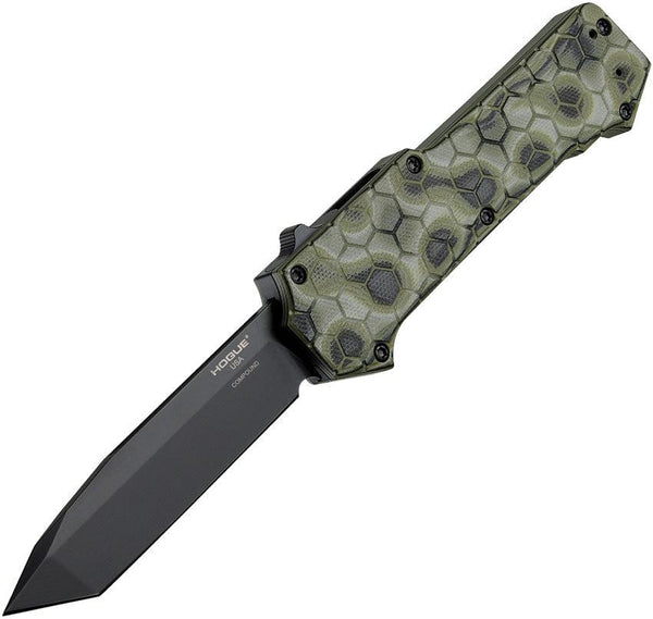 Hogue Auto Compound OTF Green G10 G-Mascus Black PVD Coated Tanto CPM S30V - Knives.mx