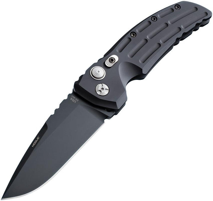 Hogue Auto Ex-A01 Button Lock Black Matte Aluminum Cerakote Drop Point CPM 154CM - Knives.mx