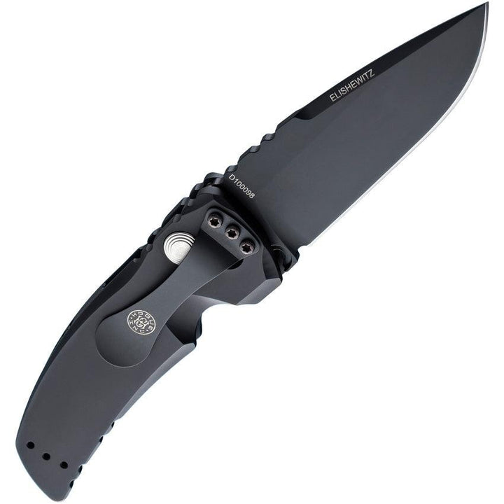 Hogue Auto Ex-A01 Button Lock Black Matte Aluminum Cerakote Drop Point CPM 154CM - Knives.mx