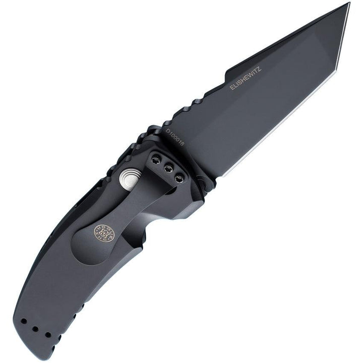 Hogue Auto Ex-A01 Button Lock Black Matte Aluminum Cerakote Tanto CPM 154CM - Knives.mx