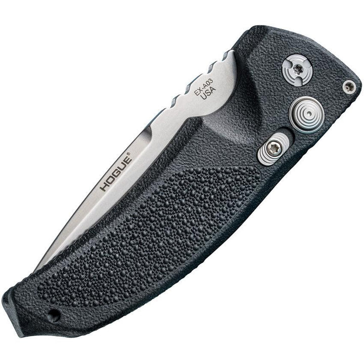 Hogue Auto Ex-A03 Button Lock Black Polymer DP Tumbled CPM 154CM - Knives.mx