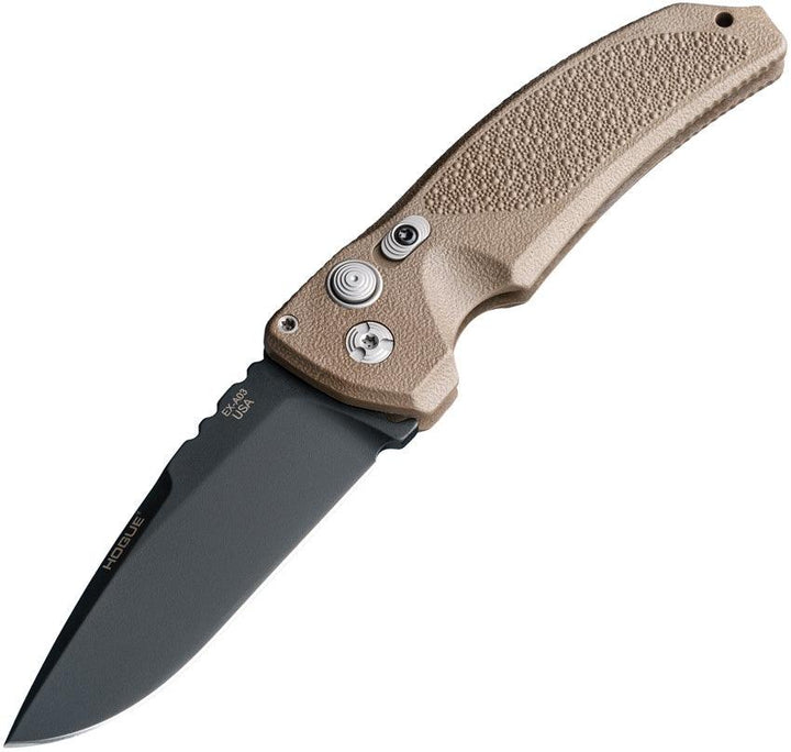 Hogue Auto Ex-A03 Button Lock Brown Polymer DP Cerakote CPM 154CM - Knives.mx