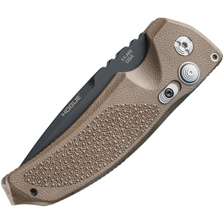 Hogue Auto Ex-A03 Button Lock Brown Polymer DP Cerakote CPM 154CM - Knives.mx