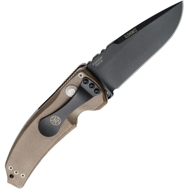 Hogue Auto Ex-A03 Button Lock Brown Polymer DP Cerakote CPM 154CM - Knives.mx