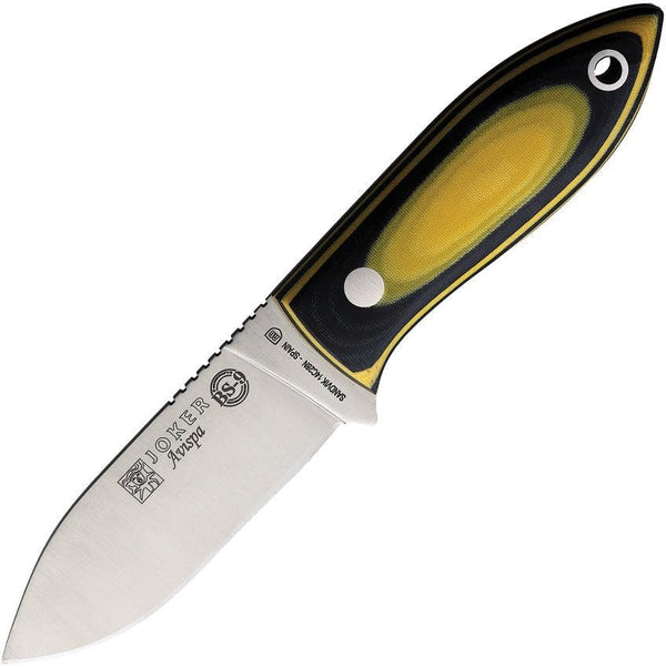 Joker Avispa Fixed Blade Black and Yellow Micarta Satin 14C28N Sandvik - Knives.mx