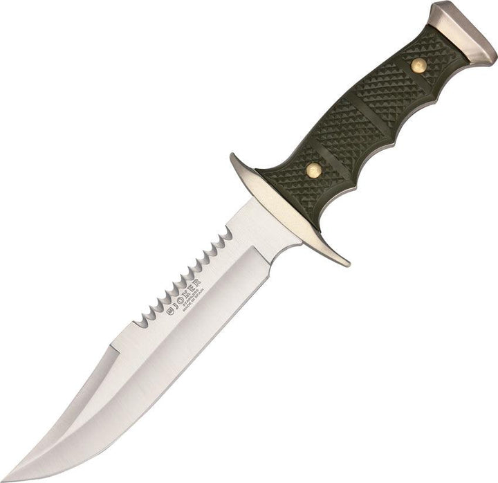 Joker Medium Bowie Green Checkered ABS Handle Satin Sawback Stainless Clip Point - Knives.mx