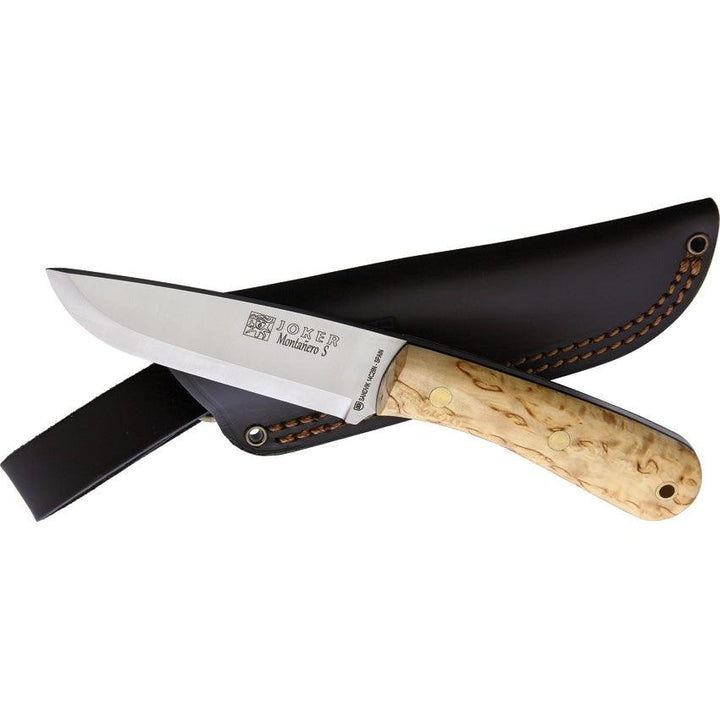 Joker Montañero Fixed Blade Curly Birch Satin 14C28N Sandvik - Knives.mx