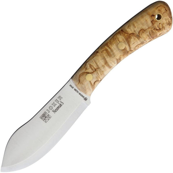 Joker Nessmuk S Fixed Blade Curly Birch Satin 14C28N Sandvik - Knives.mx