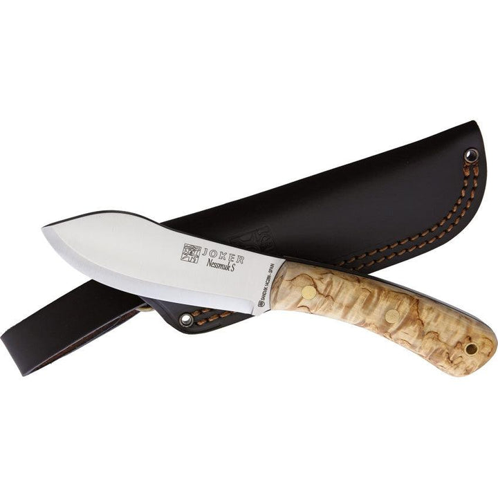 Joker Nessmuk S Fixed Blade Curly Birch Satin 14C28N Sandvik - Knives.mx