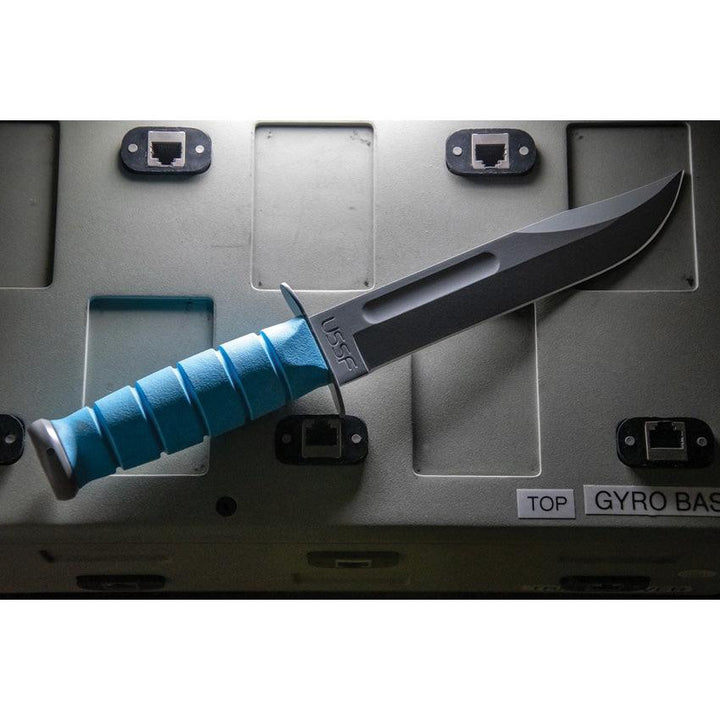 Ka-Bar USSF Space-Bar Knife Blue Kraton Gray Powder Coated Clip Point 1095 - Knives.mx