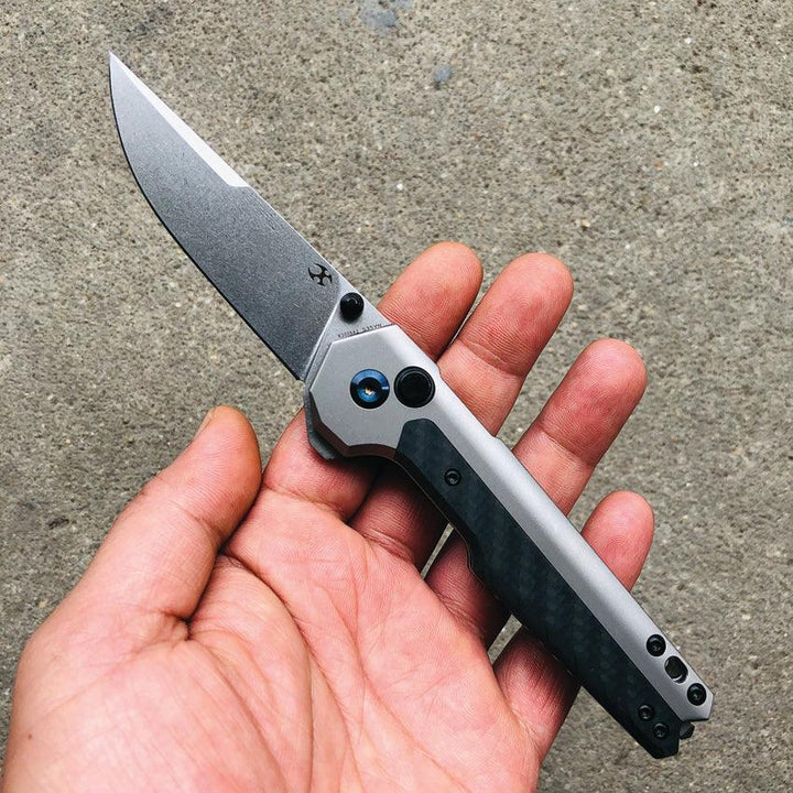Kansept Knives EDC Tac Linerlock Gray Titanium w Twill Carbon Fiber Inlay SW CPM S35VN - Knives.mx