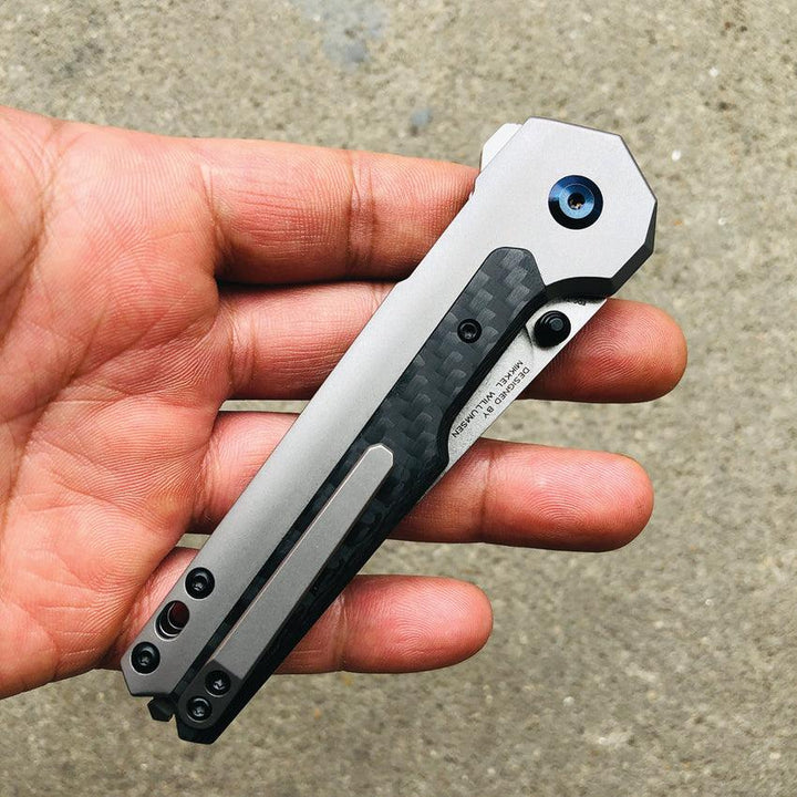 Kansept Knives EDC Tac Linerlock Gray Titanium w Twill Carbon Fiber Inlay SW CPM S35VN - Knives.mx