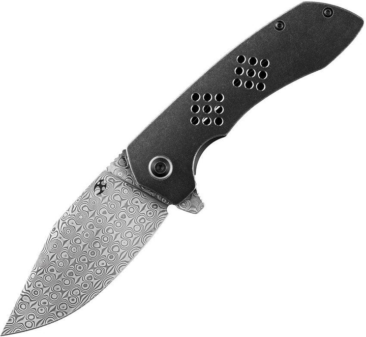 Kansept Knives Entity Framelock Black Stonewash Titanium Damascus - Knives.mx