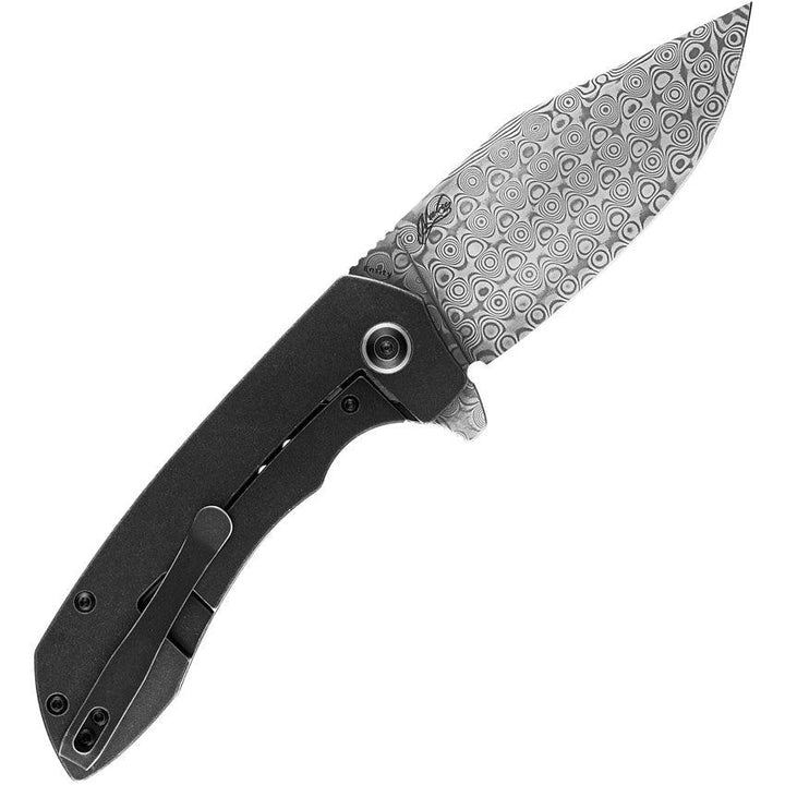 Kansept Knives Entity Framelock Black Stonewash Titanium Damascus - Knives.mx