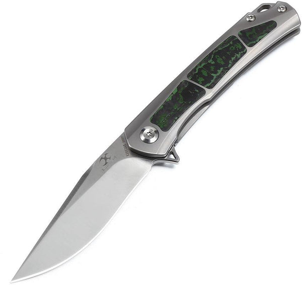 Kansept Knives Gremlin Framelock Titanium / Green Jungle Wear CF S35VN - Knives.mx