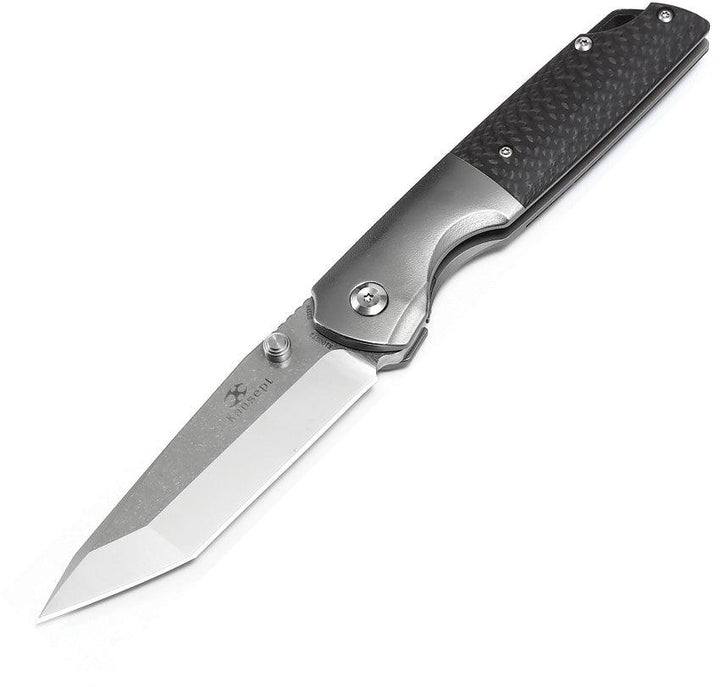 Kansept Knives Warrior Framelock Gray CF / Titanium CPM S35VN - Knives.mx