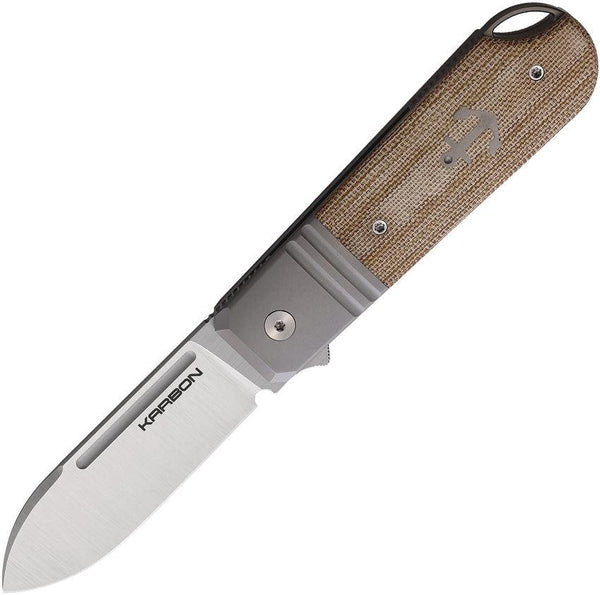 KARBON Ahoy Framelock Natural Micarta Satin Bohler M390 - Knives.mx