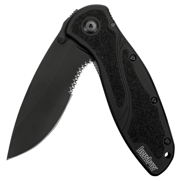 Kershaw Blur Linerlock A/O Black DLC Serrated Coated Sandvik 14C28N - Knives.mx