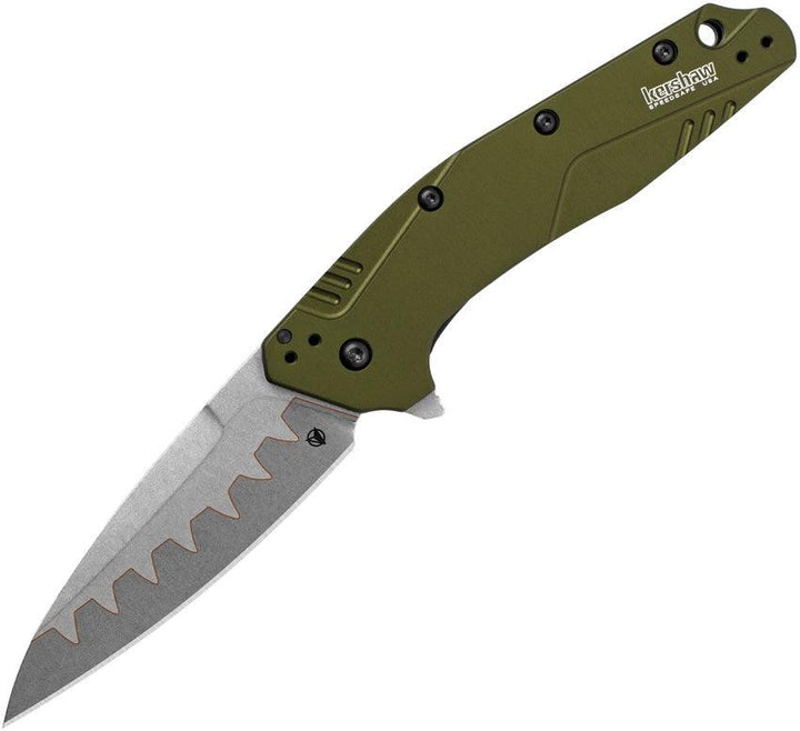 Kershaw Dividend Linerlock A/O OD Green Aluminum CPM D2 and Bohler N690 - Knives.mx