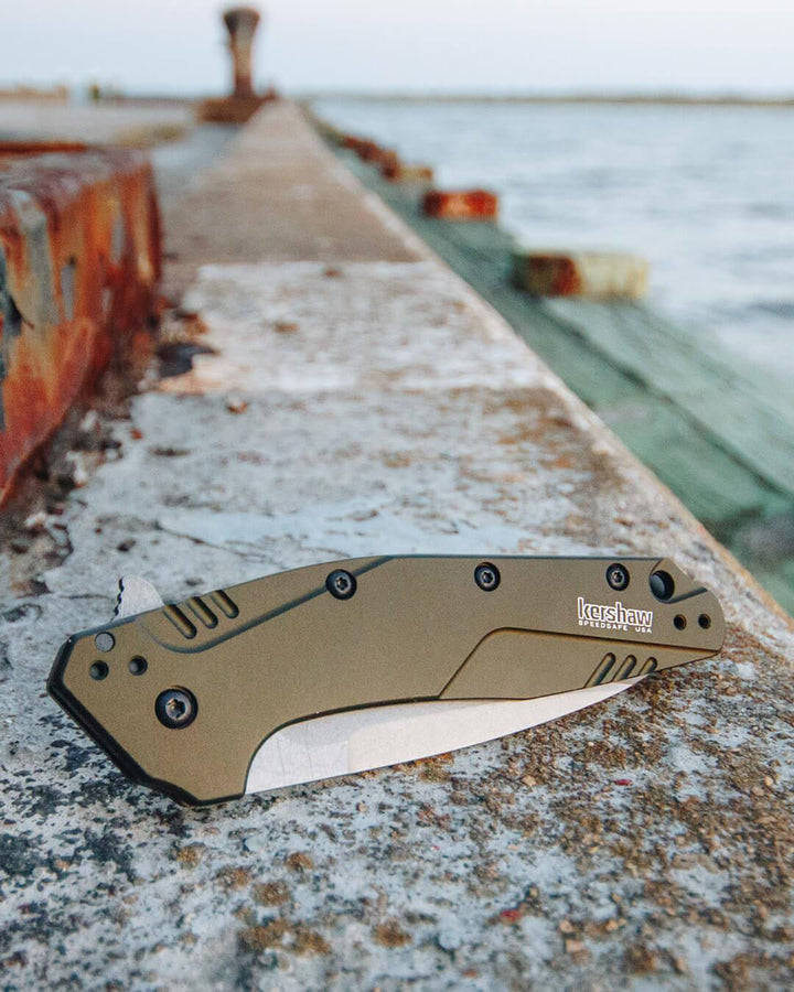 Kershaw Dividend Linerlock A/O OD Green Aluminum CPM D2 and Bohler N690 (SIN CAJA) - Knives.mx