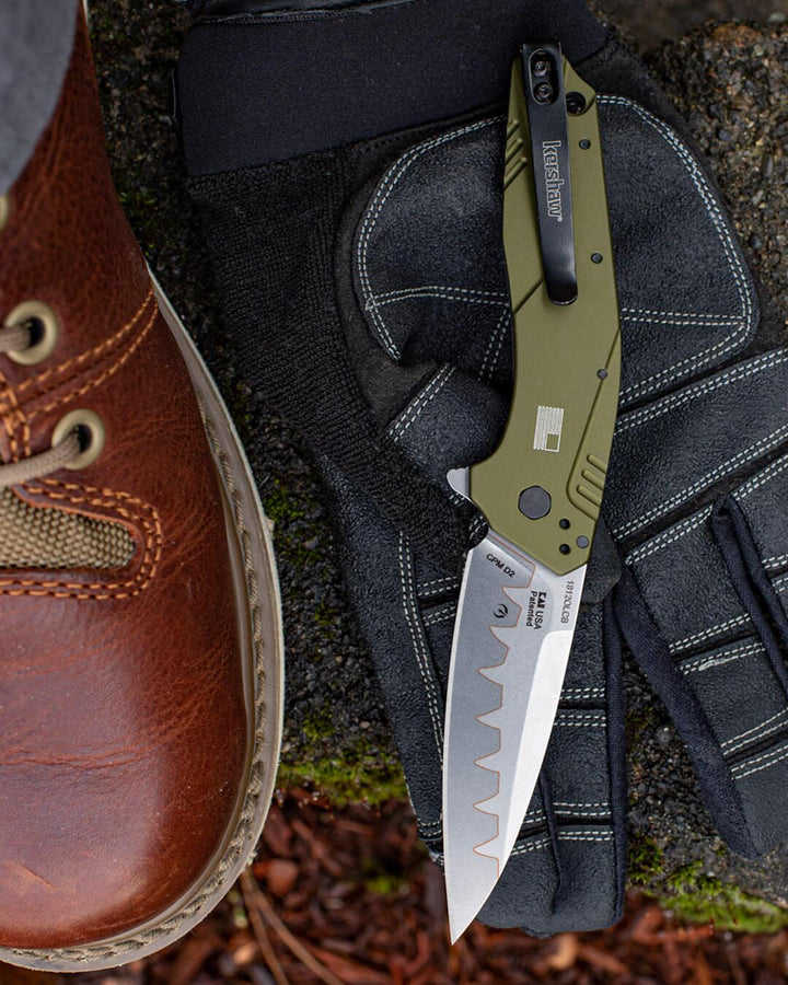 Kershaw Dividend Linerlock A/O OD Green Aluminum CPM D2 and Bohler N690 (SIN CAJA) - Knives.mx