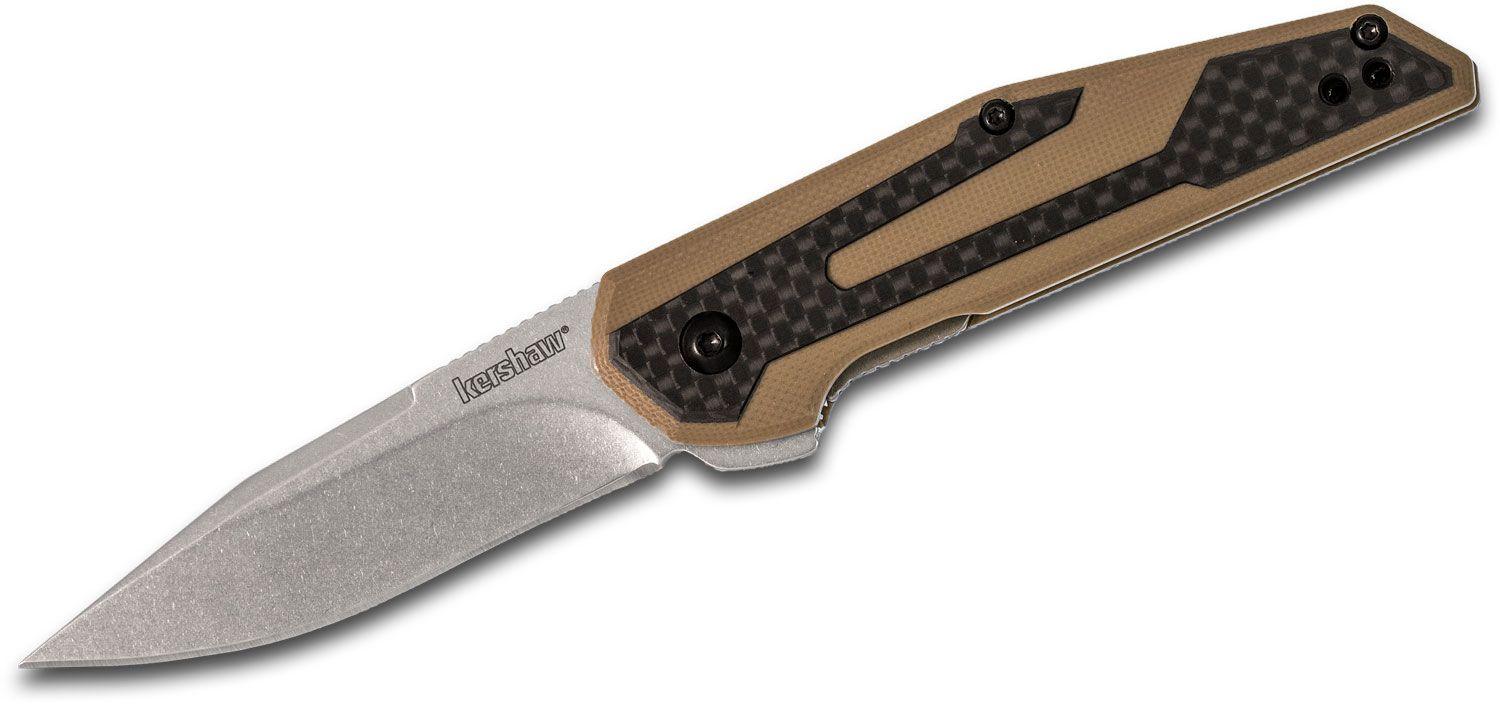 Kershaw Fraxion Linerlock Tan G10 w CF 8Cr13MoV - Knives.mx