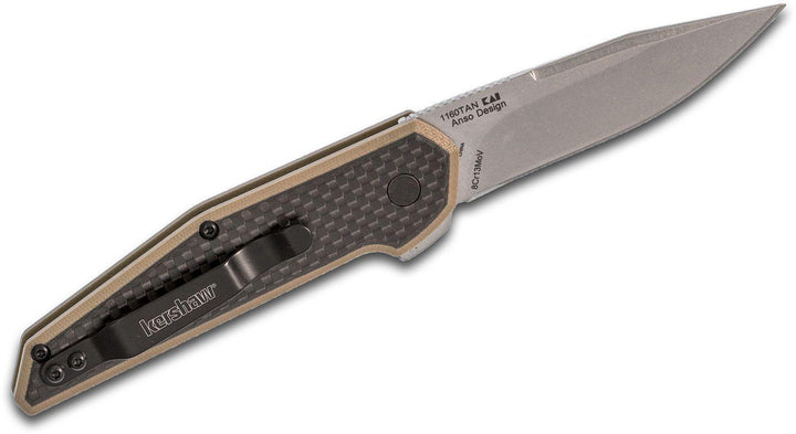 Kershaw Fraxion Linerlock Tan G10 w CF 8Cr13MoV - Knives.mx