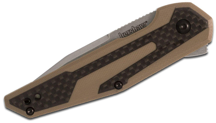 Kershaw Fraxion Linerlock Tan G10 w CF 8Cr13MoV - Knives.mx