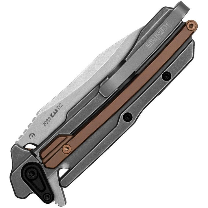 Kershaw Frontrunner Framelock Gray & Bronze PVD Coated Stainless Stonewashed D2 - Knives.mx