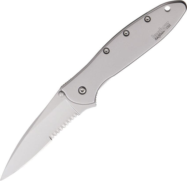 Kershaw Leek A/O Stainless Handle Bead Blasted Serrated Sandvik 14C28N - Knives.mx