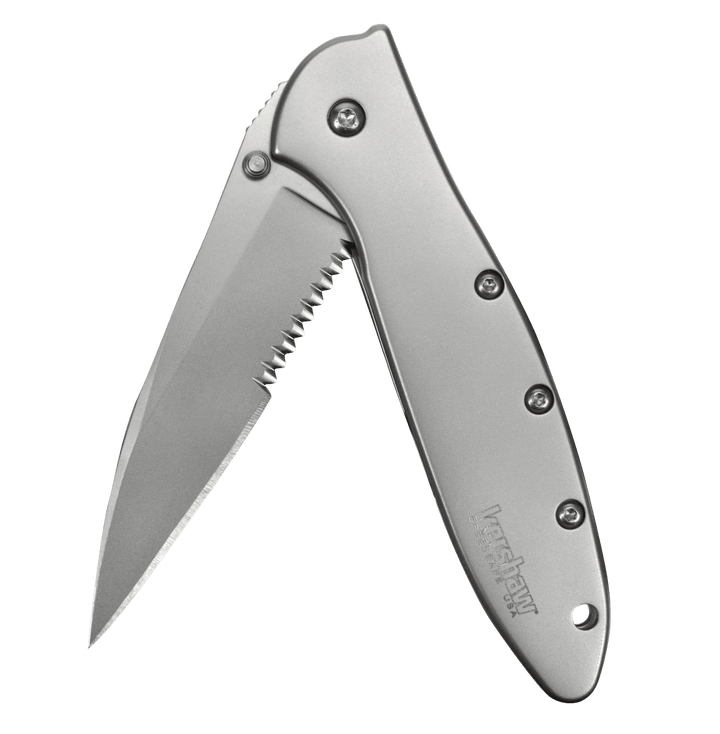 Kershaw Leek A/O Stainless Handle Bead Blasted Serrated Sandvik 14C28N - Knives.mx