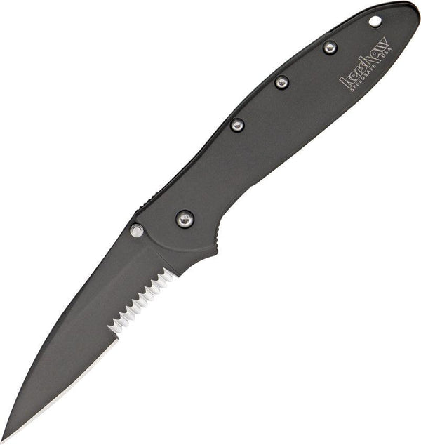 Kershaw Leek Framelock A/O Black Tungsten DLC Coated Serrated Sandvik 14C28N - Knives.mx