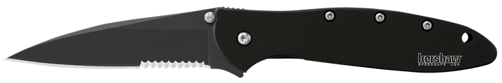 Kershaw Leek Framelock A/O Black Tungsten DLC Coated Serrated Sandvik 14C28N - Knives.mx
