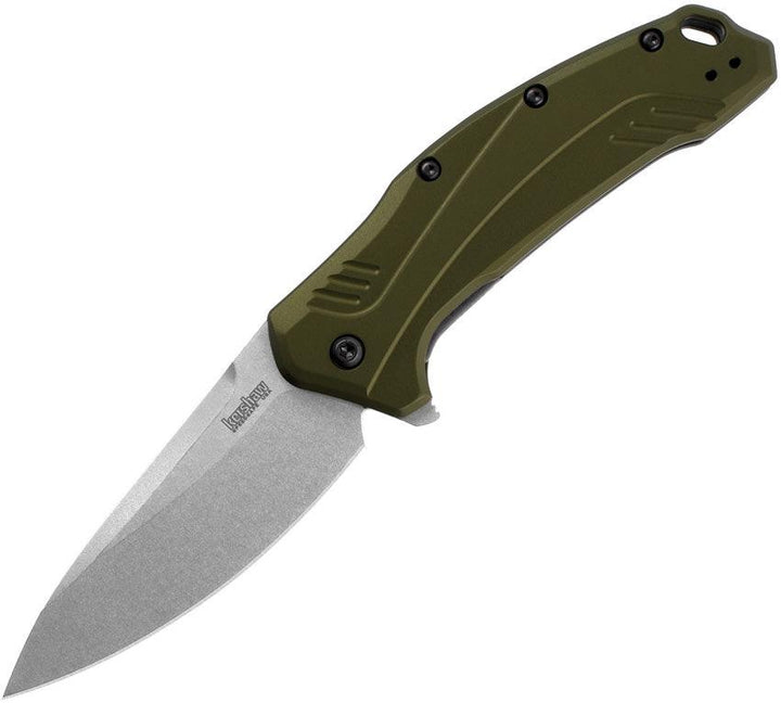 Kershaw Link Linerlock A/O Olive Aluminum Stonewash CPM-20CV - Knives.mx