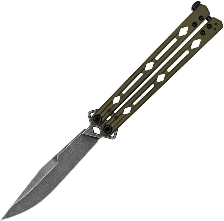 Kershaw Lucha Butterfly Knife OD Green Stainless BlackWash 14C28N Sandvik - Knives.mx