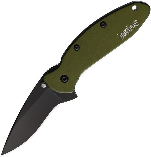 Kershaw Scallion Linerlock A/O Green Aluminum Black Oxide Coated 420HC - Knives.mx