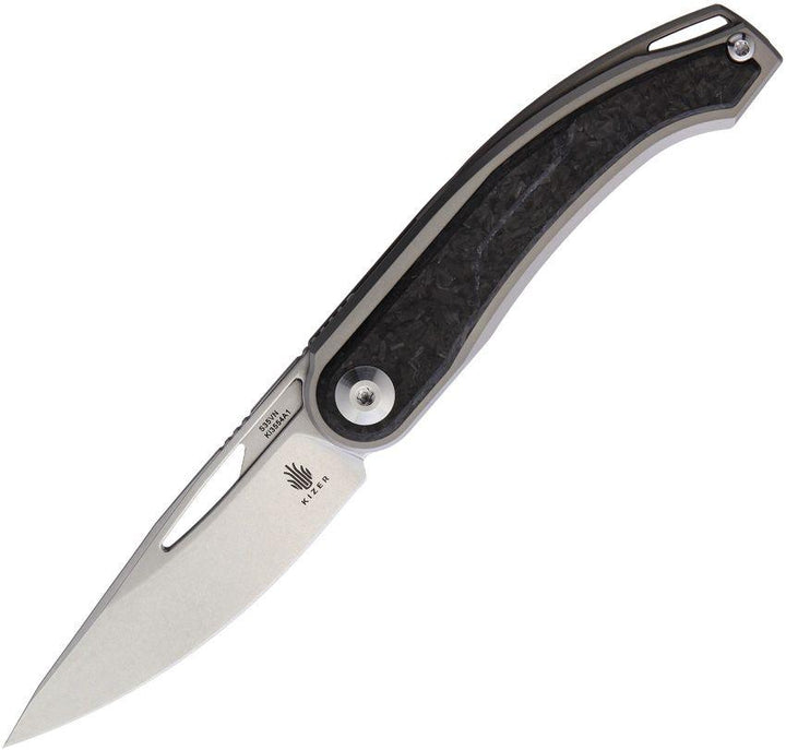 Kizer Cutlery Apus Framelock Gray Titanium w Carbon Fiber Stonewash S35VN - Knives.mx