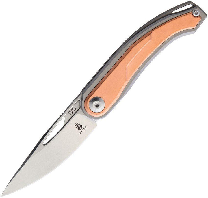 Kizer Cutlery Apus Framelock Gray Titanium w Copper Stonewash S35VN - Knives.mx