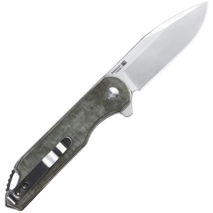 Kizer Cutlery Assassin Button Lock Green Micarta Stonewash 154CM - Knives.mx