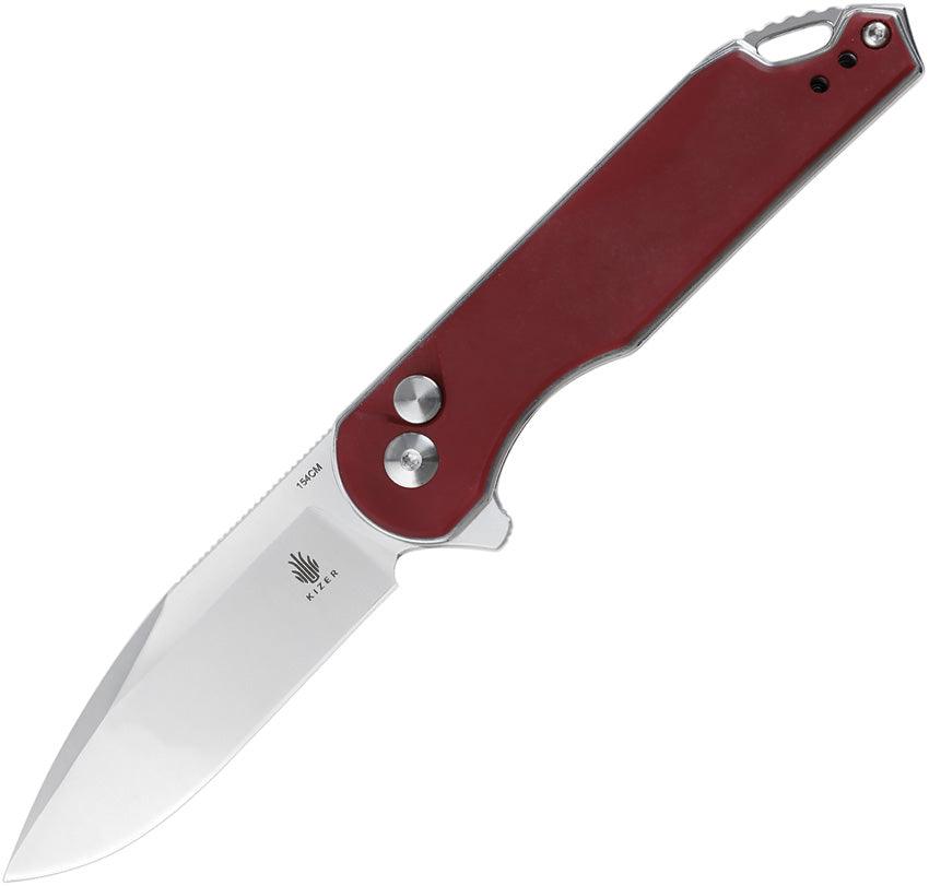 Kizer Cutlery Assassin Button Lock Red Micarta Stonewash 154CM Knives.mx