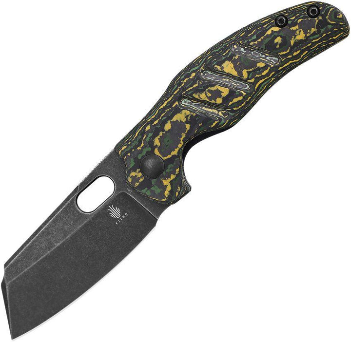 Kizer Cutlery C01C Mini Framelock Toxic Fatcarbon Black Stonewash Sheepfoot CPM-20CV - Knives.mx