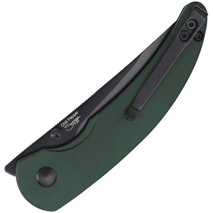 Kizer Cutlery Chili Pepper Button Lock Green Aluminum Black CPM-3V - Knives.mx