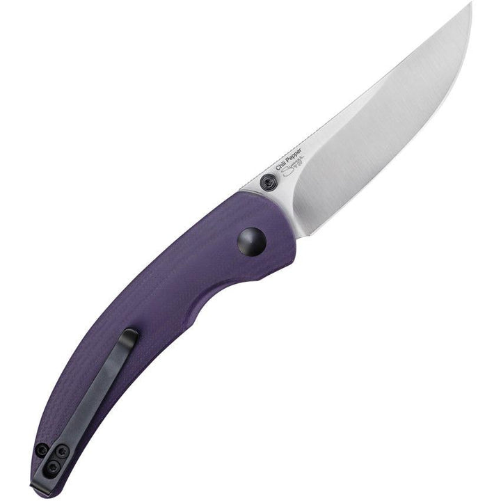 Kizer Cutlery Chili Pepper Button Lock Purple G10 Satin 154CM - Knives.mx