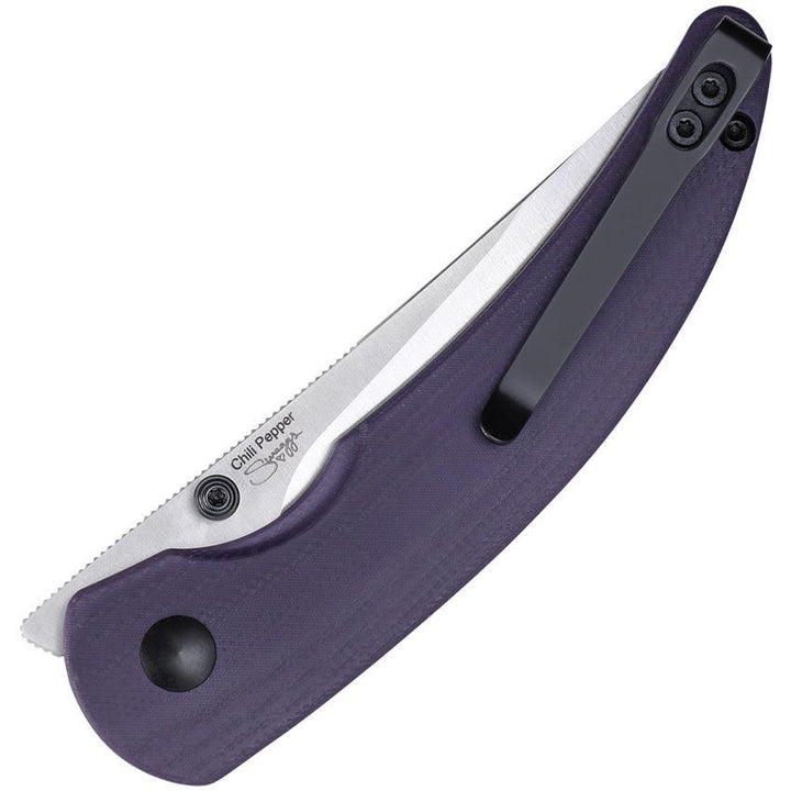 Kizer Cutlery Chili Pepper Button Lock Purple G10 Satin 154CM - Knives.mx