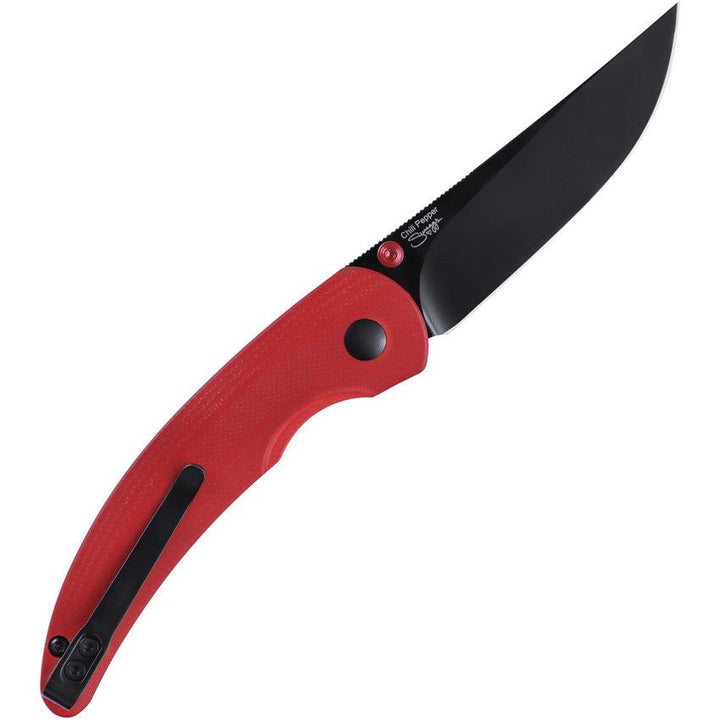 Kizer Cutlery Chili Pepper Button Lock Red G10 Black 154CM - Knives.mx