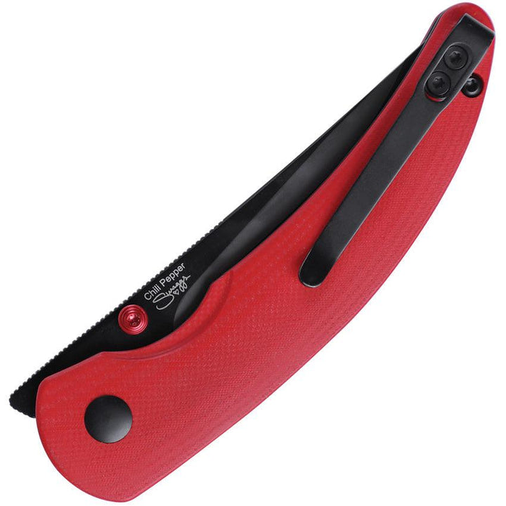 Kizer Cutlery Chili Pepper Button Lock Red G10 Black 154CM - Knives.mx