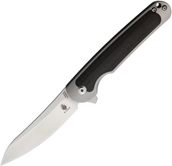 Kizer Cutlery Clutch Framelock Gray Titanium w Carbon Fiber Satin S35VN - Knives.mx