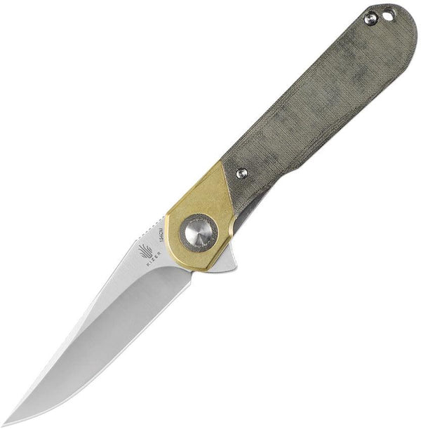 Kizer Cutlery Comet Linerlock Green Brass + Micarta 154CM - Knives.mx