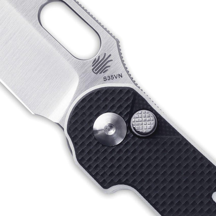 Kizer Cutlery Cormorant Button Lock Black & White G10 Satin S35VN - Knives.mx
