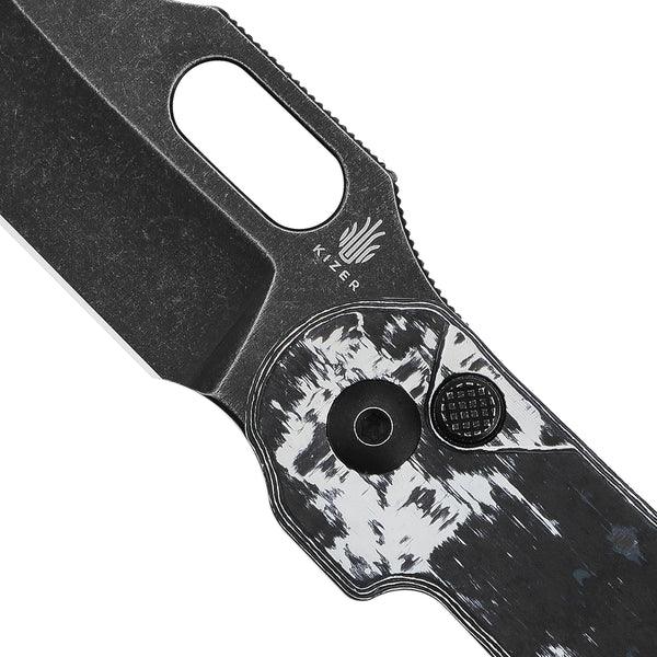 Kizer Cutlery Cormorant Button Lock Fatcarbon Black Stonewash S90V - Knives.mx